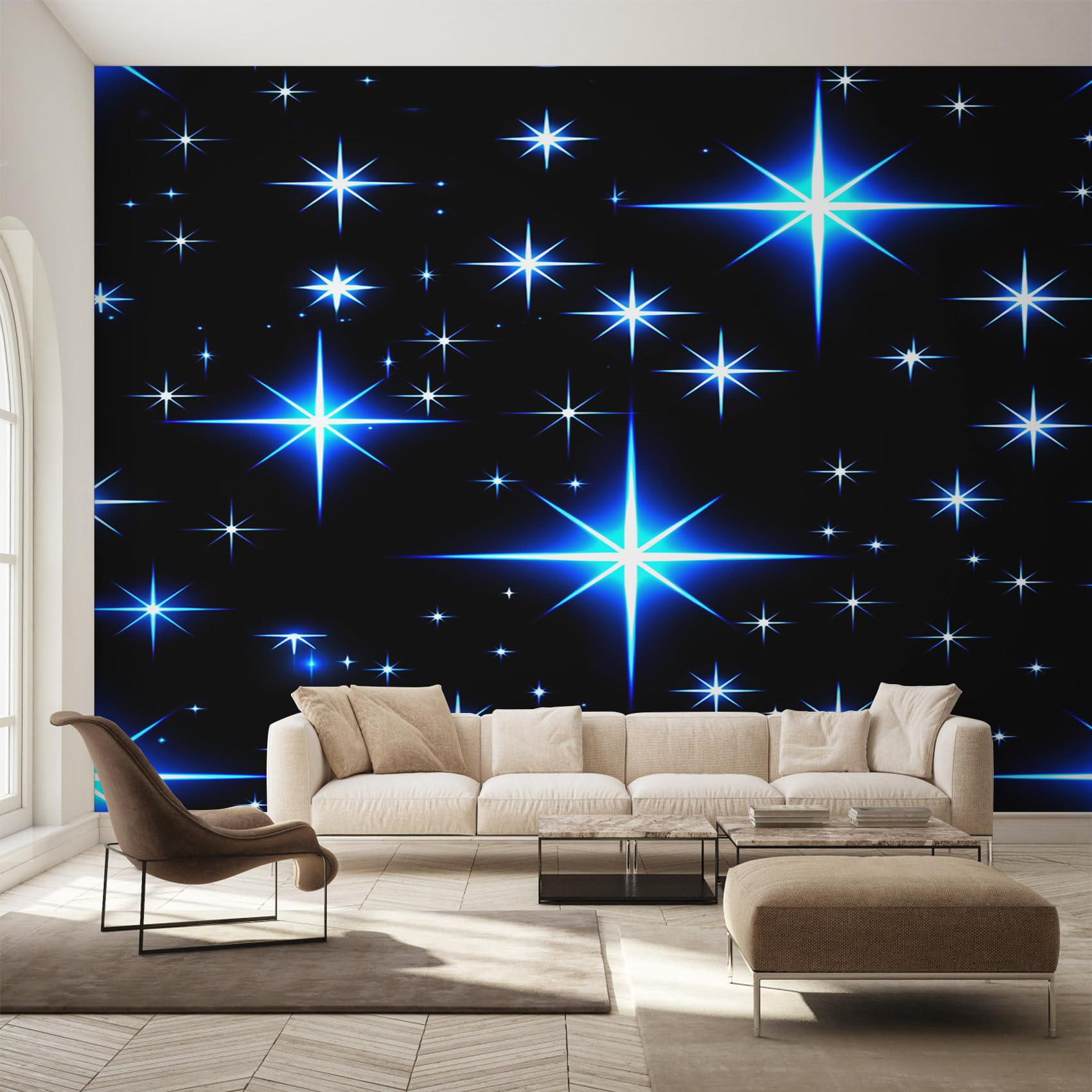 Papier Peint Intissé Étoile Bleu pour Cacher les Défauts du Mur | Ciel Nocturne 250x175