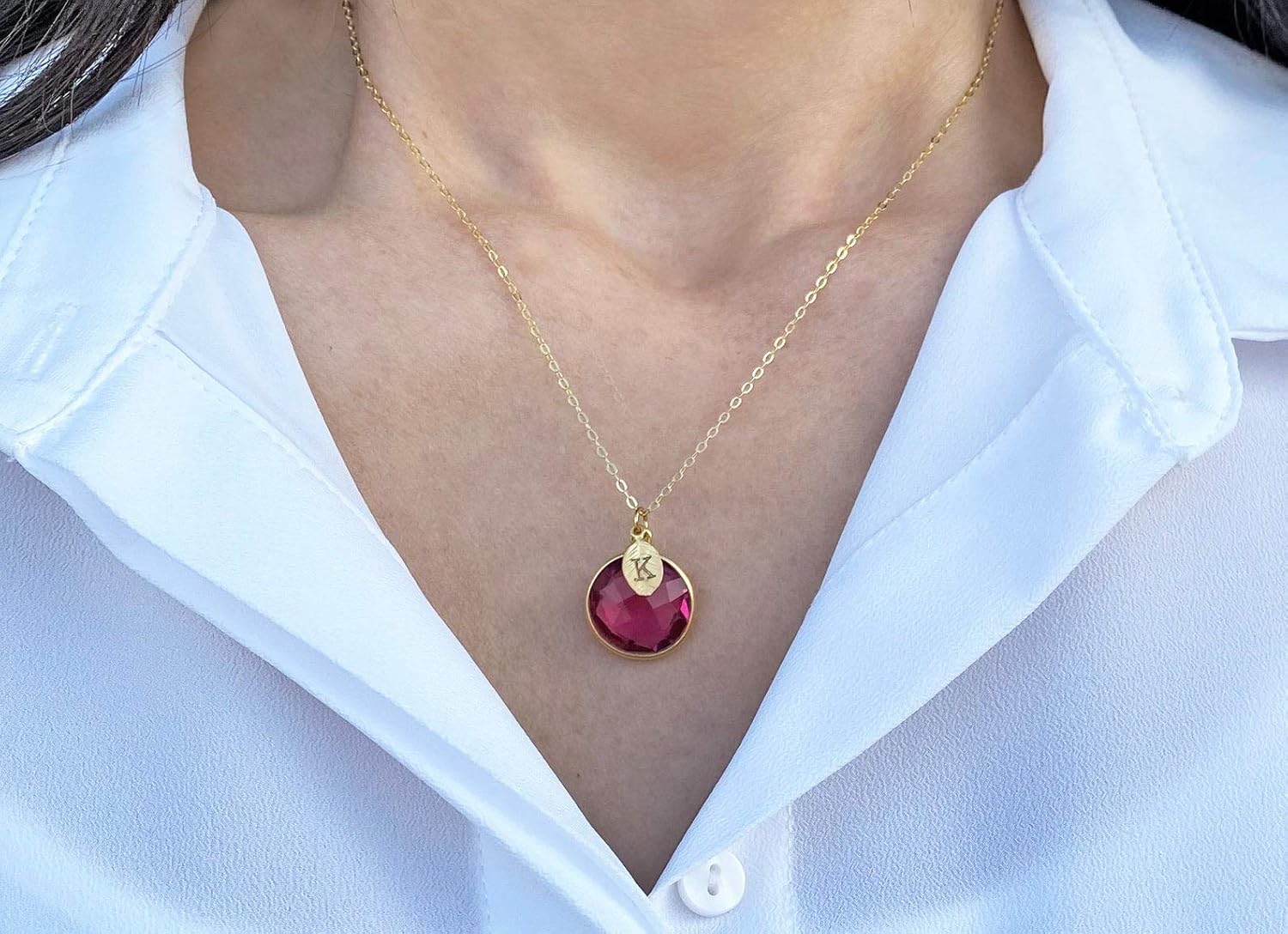 Susabella Round Birthstone Necklace, Sterling Silver or 18K Gold, Personalized with Initial, Coin Necklace, Bridesmaid Gift, Gift for Her - Image 3