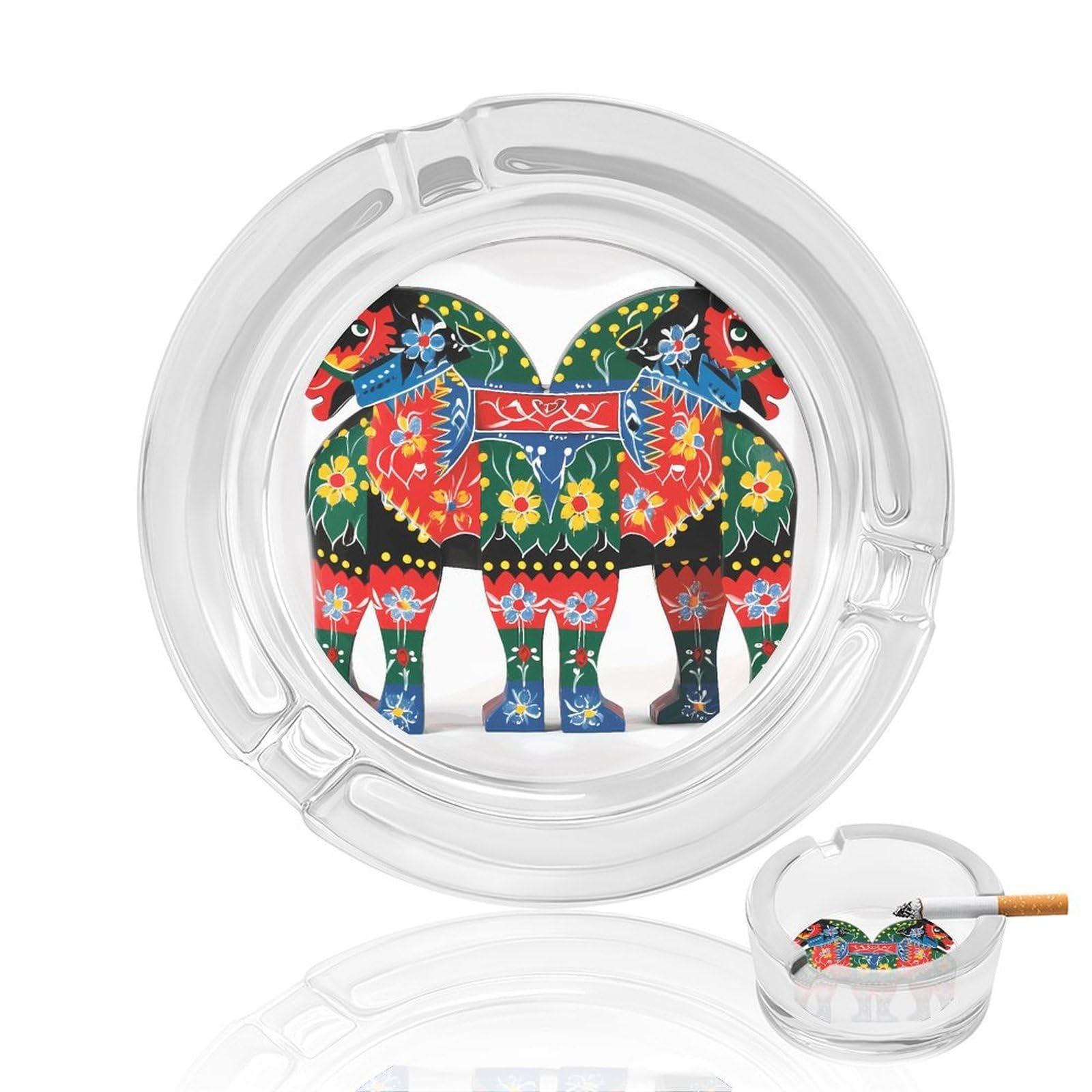 Runner Swedish Dala Horse Folk Ashtray Cigar Cigarette Rest Glass Outdoor Cigar Ashtrays with 3 Grooves Travel Cigar Ashtrays Fancy Cute Cool Ash Tray for Smokers Tabletop