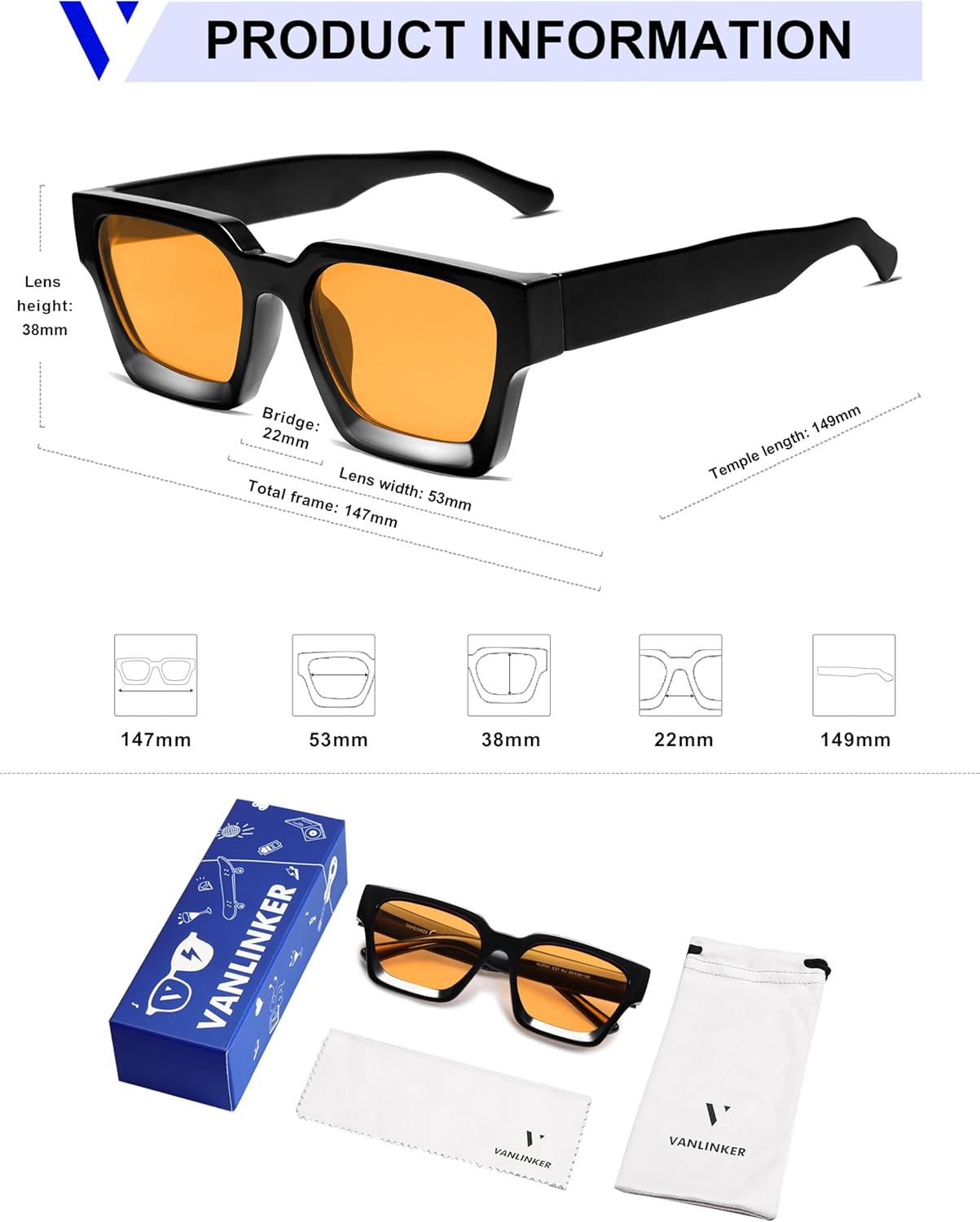 VANLINKER Thick Square Sunglasses for Men Women Retro Chunky Rectangle Shades UV400 Protection VL9731 - Image 6