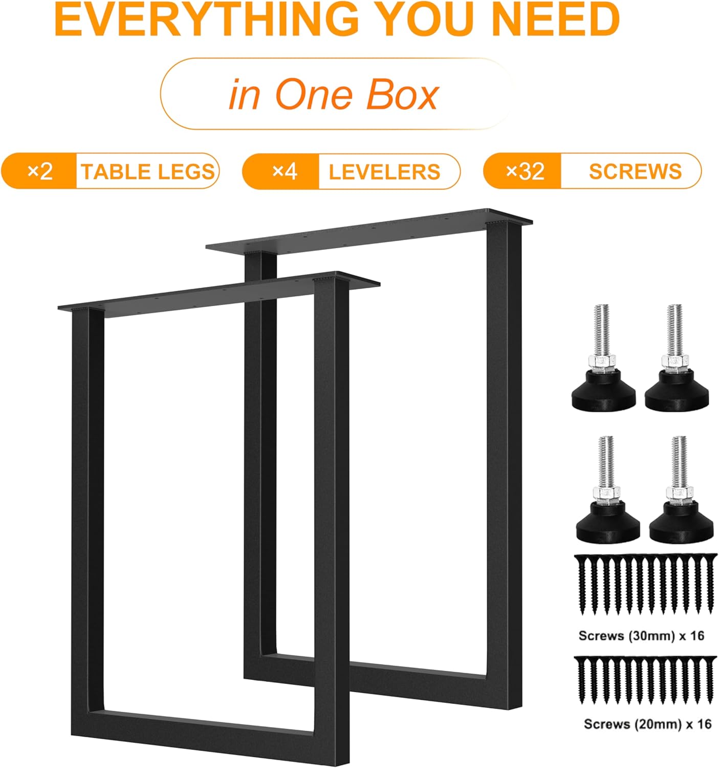 Counter Height Table Legs 34x24 Inch, Heavy Duty Metal Square Frame for DIY Kitchen Island, Standing Desk, Supports 1000lbs(True 14-Gauge Steel), Industrial Black, Set of 2