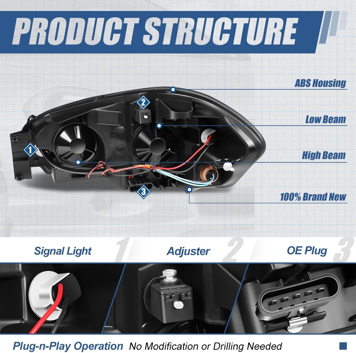 Auto Dynasty Z-LED DRL Headlights Assembly Compatible with Chevy Monte Carlo Impala Limited 2006-2016, Driver and Passenger Side, Chrome Housing Clear Corner