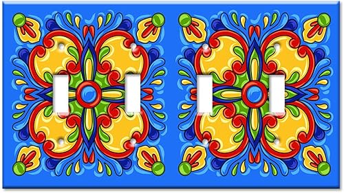 Miniatura 7 de Art Plates - Placa decorativa para interruptor de luz - Placa decorativa de pared metálica - Combo Toma de corriente - Palanca - Azulejo Talavera