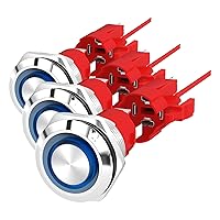 Vista 7 de Interruptor de Botón Pulsador con Bloqueo de 12V 20A Resistente CC 12 Voltios Impermeable Interruptor Redondo 16MM Metal Anillo LED Azul Iluminado