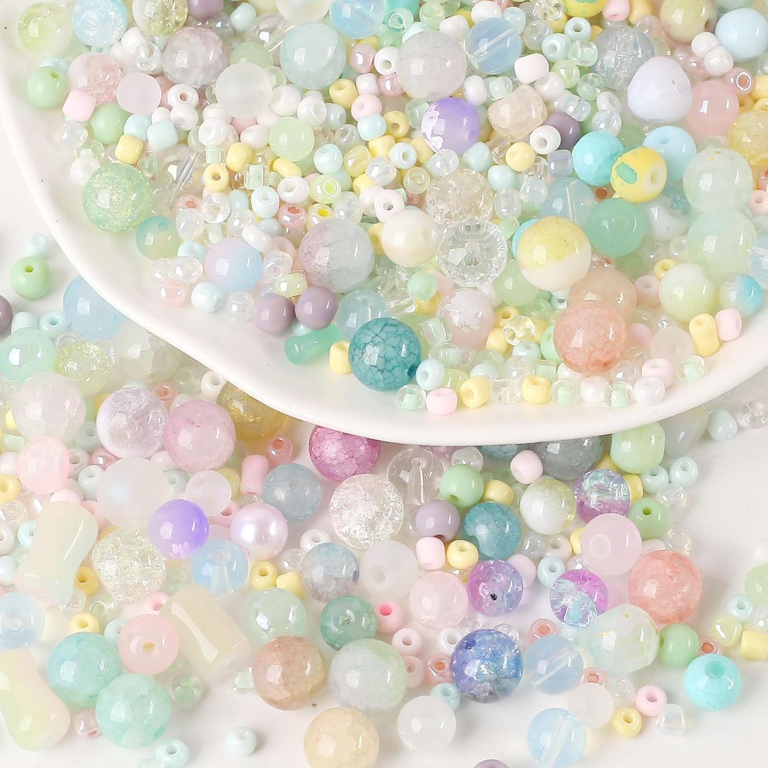 ToBeIT 300g Assorted Glass Beads Cracked Bead Spacer Seed Beads Set Multiple Sizes Glass Bead Craft Beading Bulk for Jewelry Making DIY Craft Bracelets Necklace Key Chains - Image 4