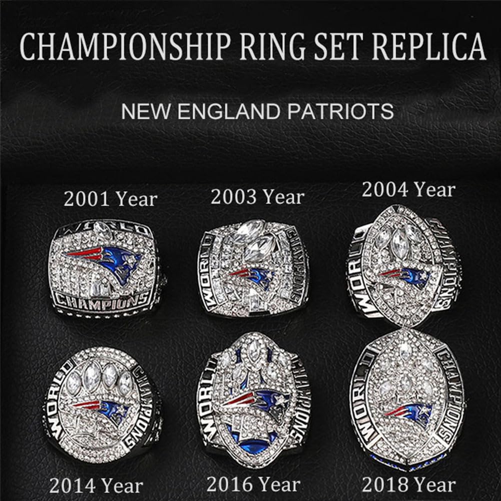 Anillo de Campeonato de los Patriots con Juego de trofeos de fantasía FFL New England Souvenirs coleccionables Regalos de Rugby para Hombres, Mujeres y papá