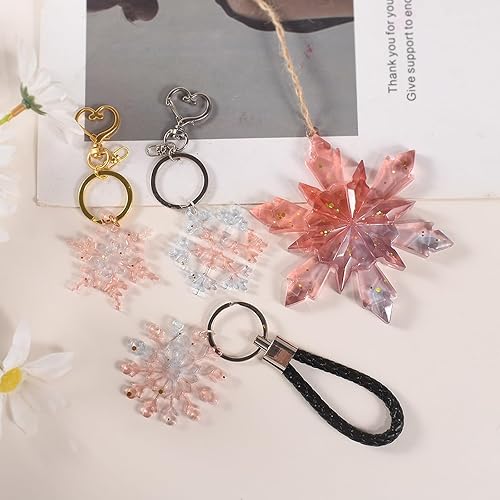 Miniatura 2 de Moldes de resina para llavero de silicona con agujero, 6 moldes de silicona de Navidad con 2 llaveros, adorno colgante de árbol de Navidad con copos