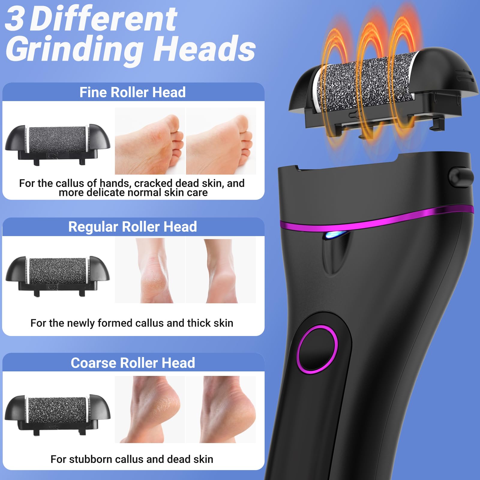 Lima Electrica Pies Durezas con 3 Rodillosy 17 Herramientas,3 Velocidades,Silenciar,Profesional Foot File para Eliminar Durezas y Callos Lima Electrica Pies (Negro)