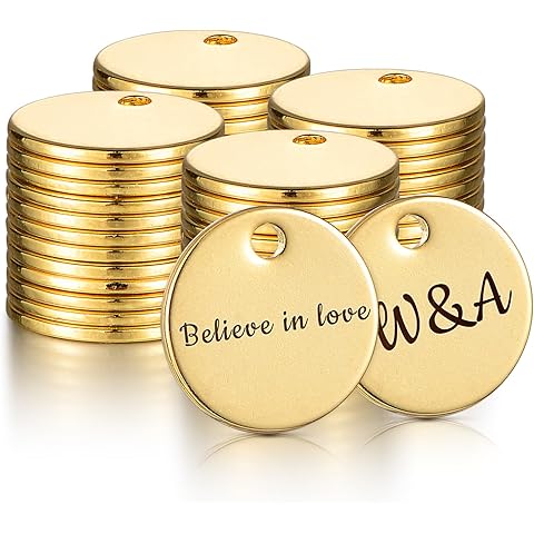 HOUSWEETY 50PCS Bulk Engraved Stainless Steel Round Charms Pendant Custom Stamping Blanks Tags Mini Discs for Bracelet Earring Necklace Chain Charms Jewelry Making