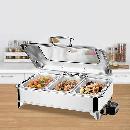 Juego de platos comerciales de acero inoxidable, calentadores rectangulares de alimentos de 9 litros con cubierta visible, bandejas de calentadores disponible en Yaxa Colombia