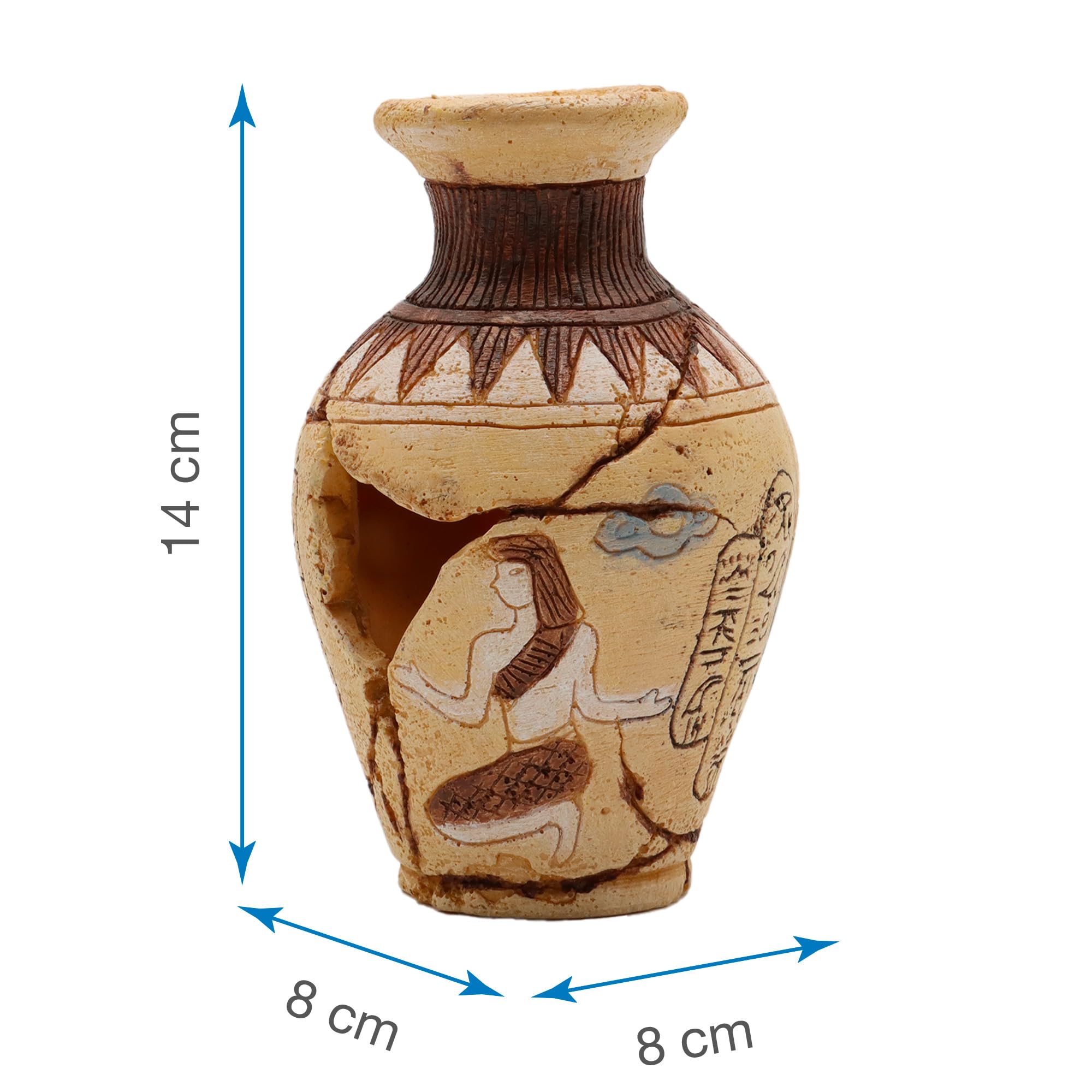 Amtra Deko Anfora Egizia - Decorazione in Resina atossica per Acquari, Accessorio Ornamentale subacqueo, Decorativo rifugio nascondiglio, Dipinto a Mano, Dimensione 14 * 8 * 8 cm