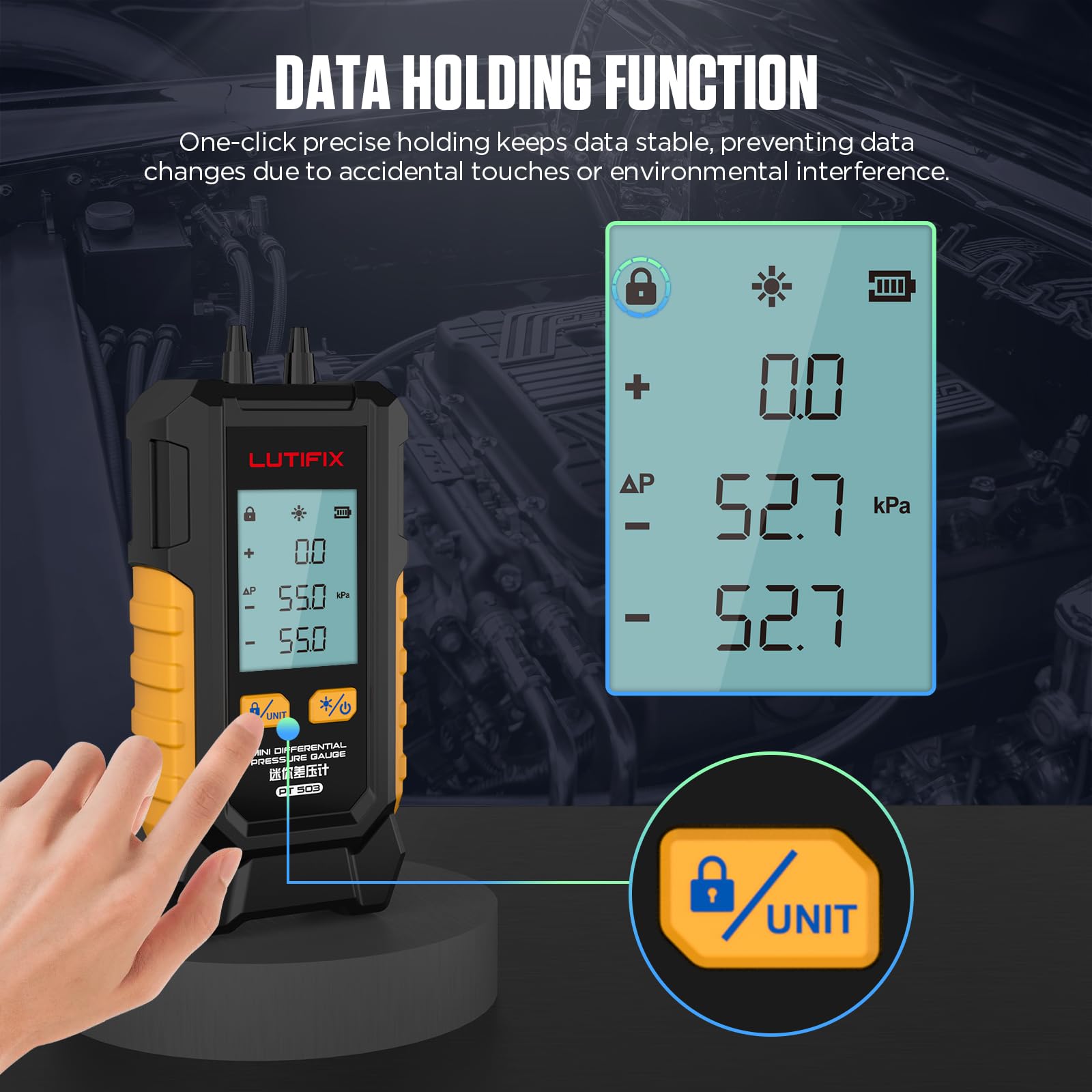 Manómetro digital de presión de aire -101-200 kPa, resolución de 0,1 kPa, probador de aire, 6 unidades, medidor de presión de aire HVAC de puerto doble diferencial, manómetro de presión diferencial