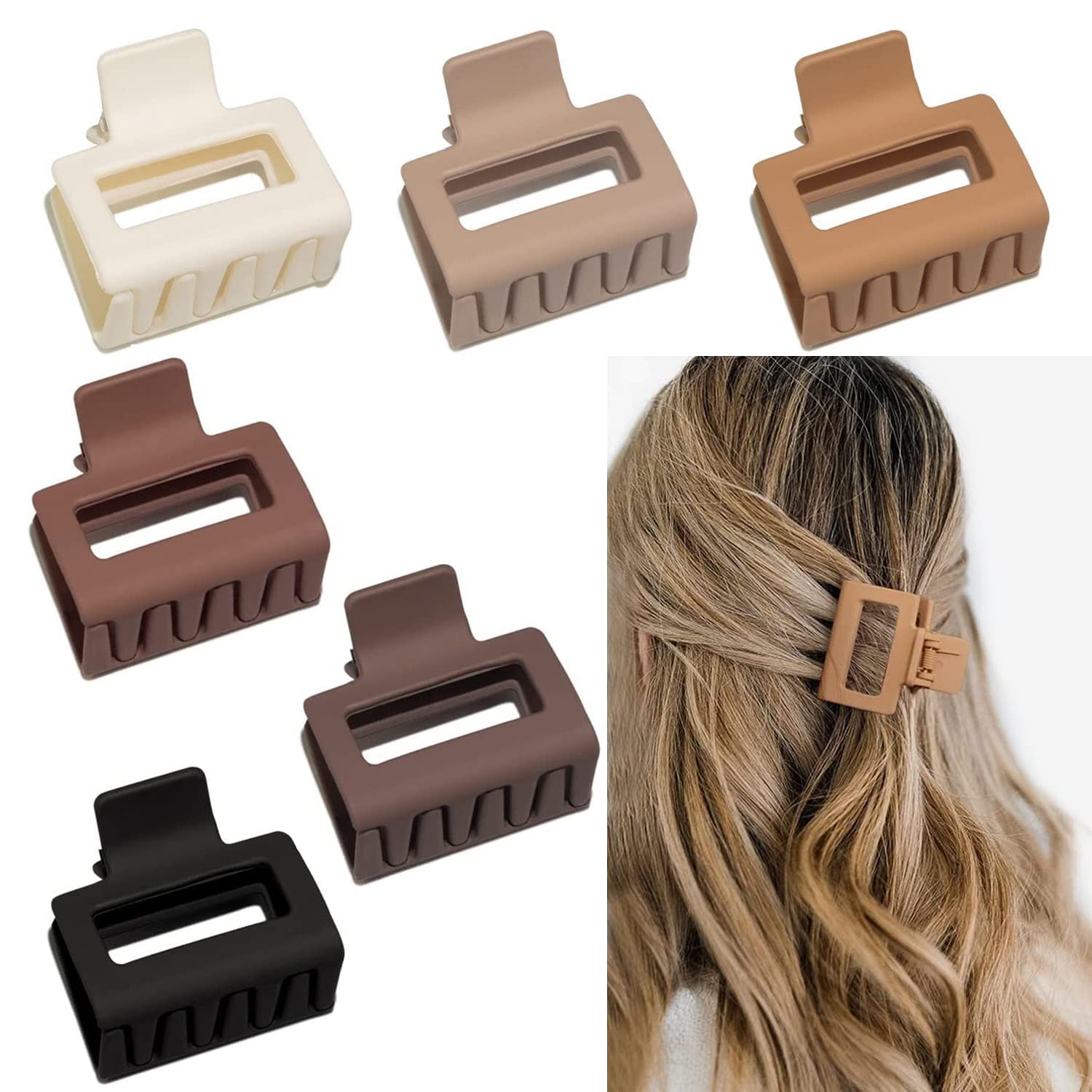 Alxiluax Medium Claw Hair Clips for Women Girls, 6 Pack Strong Hold 2" Matte Rectangle Small Hair Claw Clips for Thin/Medium Thick Hair, Cute Hair Jaw Clips Nonslip Clips