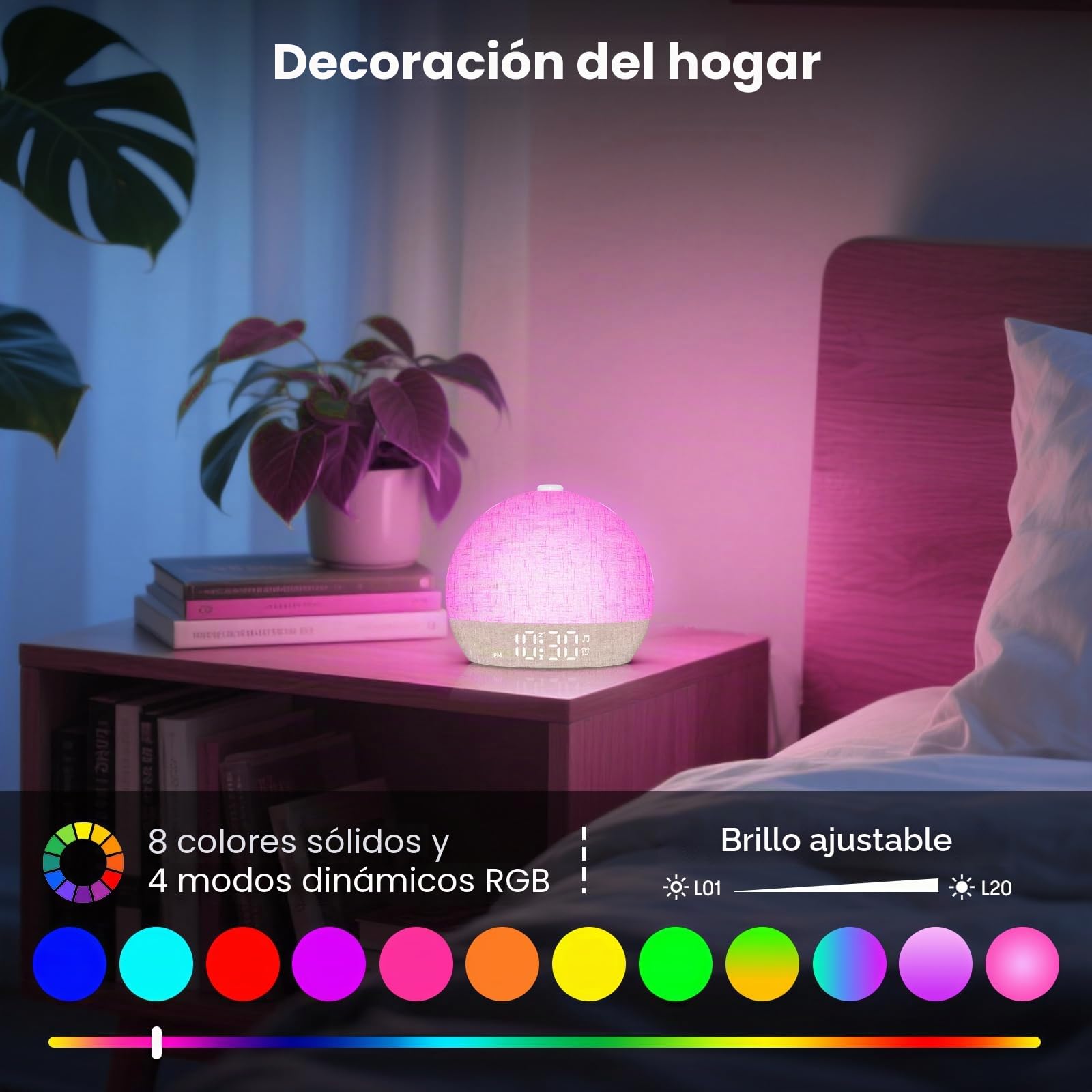 Reloj despertador de luz diurna, despertar suave para personas que duermen profundamente, reloj despertador con luz de amanecer con 30 sonidos naturales y temporizador de sueño, reloj despertador de