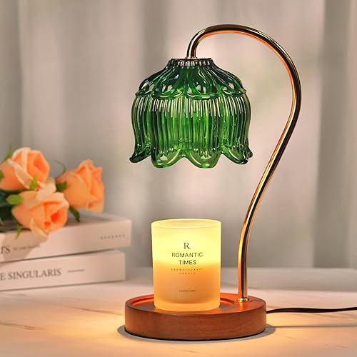 Funistree Dimmable Candle Warmer Lamp with Timer, Birthday Gifts for Women Mum Sister, Anniversay Presents for Her, Green Vintage Lamp Candle Warmer for Jar Candle - Green