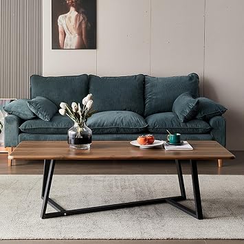 Rectangular Coffee Table, Living Room Tables, Center Table with Black Metal Frame, Suitable for Living Room Bedroom Office(Brown,140cm/55in)