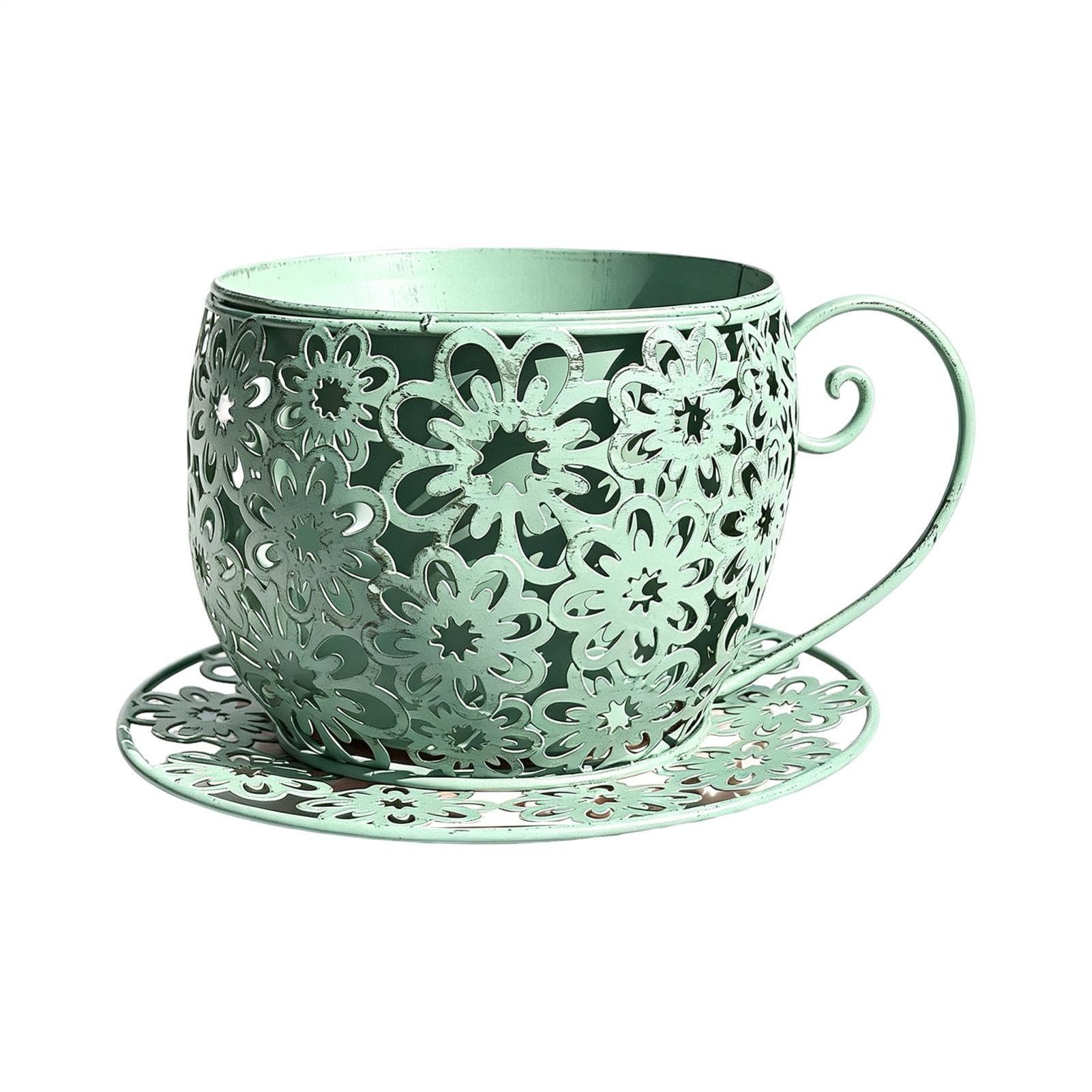 Planter Pots - 25x14.5cm Iron Teacup Flower Pot | Retro Hollow Plant Pots Wrought Iron Decorative For Indoor Outdoor Plants | Vintage Garden Planter For Home Garden Succuĺent Planting Decor