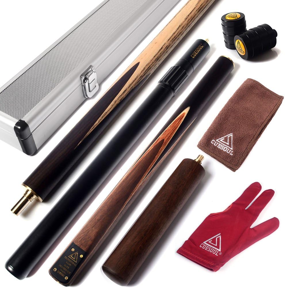 CUESOUL 57" Handcraft 3/4 Jointed Snooker Cue with 2 Cue Extension Packed in Aluminium Cue Case D309