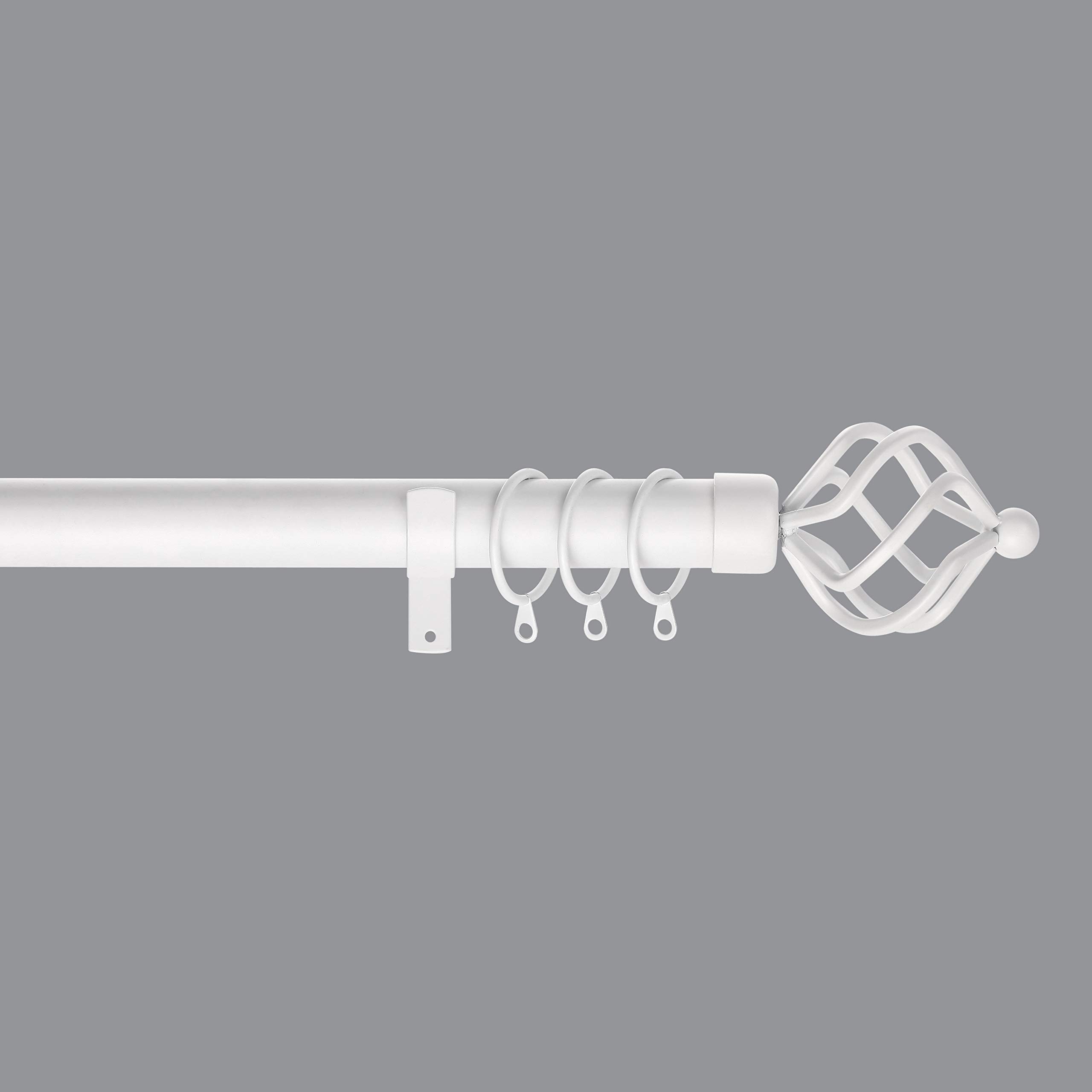 Home Harmony® Bird Cage Finial Telescopic Extendable Curtain Pole set In Black Silver White and Matching Holdbacks Available (White, 120-210 cm)