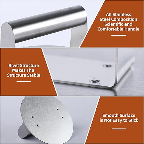 Miniatura 2 de Prensa de hamburguesa aplastada, prensa de acero inoxidable perfectamente crujiente, antiadherente, fácil de limpiar e ideal para cocinar barbacoa y