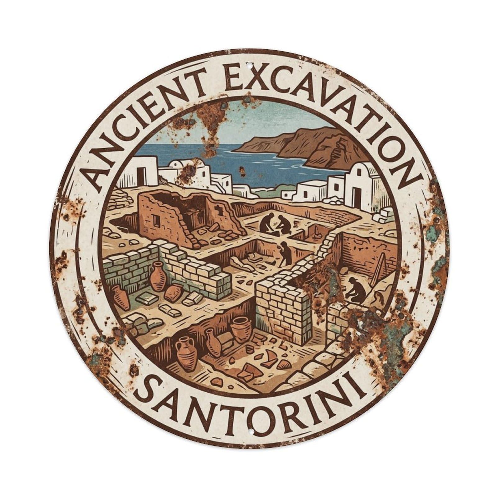 Vintage Travel Ancient Santorini Excavation Metal Tin Sign