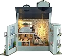 Vista 7 de Roroom Kit de casa de muñecas en miniatura y muebles, modelo de casa de muñecas de madera en 3D con LED, idea creativa de habitación para el día