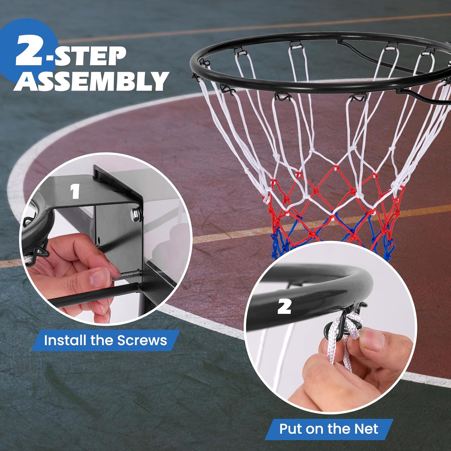 GYMAX Basketball Rim, 15/18 inch Basketball Rim Replacement with All-Weather Net, Basketball Hoop Replacement Rim Outdoor/Indoor for Wall Door Mounted
