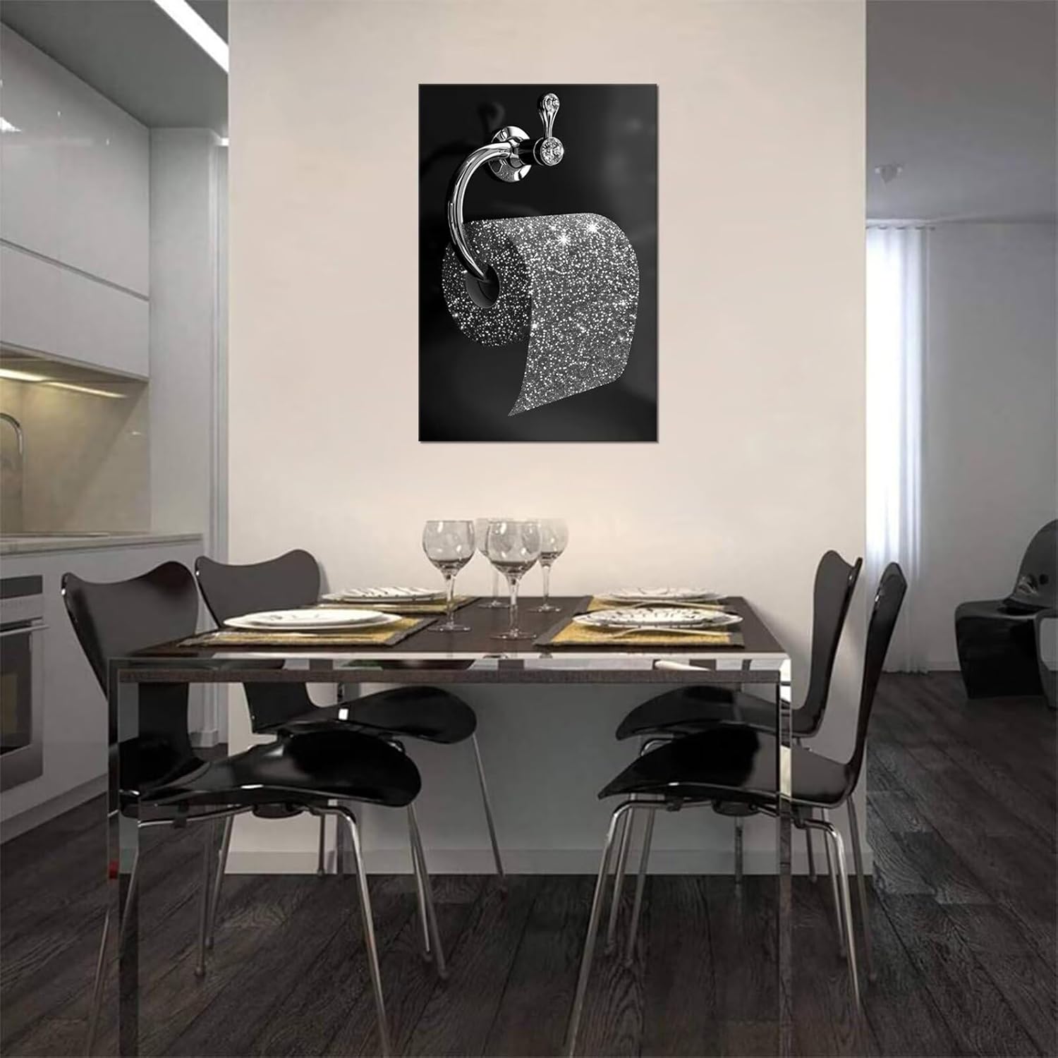 Fashion Toilet Paper Wall Art Black and White Feminist Posters Retro Luxury Modern Canvas Wall Decor for Living Room Office Bedroom Bathroom Home Decoration Prints Framed