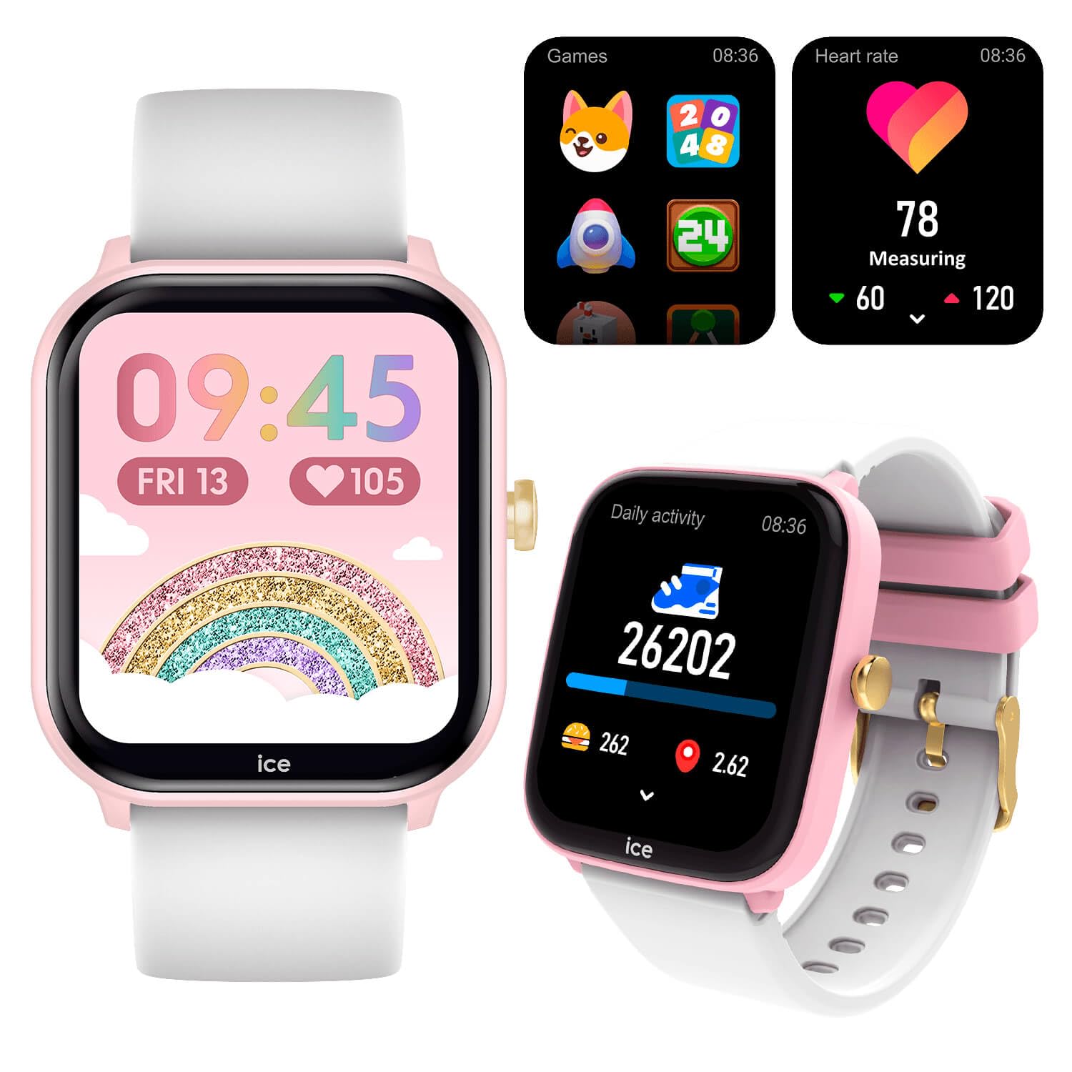 ICE-​WATCH - Ice Smart Junior 2.0 Pink White - Montre connectée Rose pour Enfant avec Bracelet en Silicone Blanc - 022797 (1,​75 Pouces)