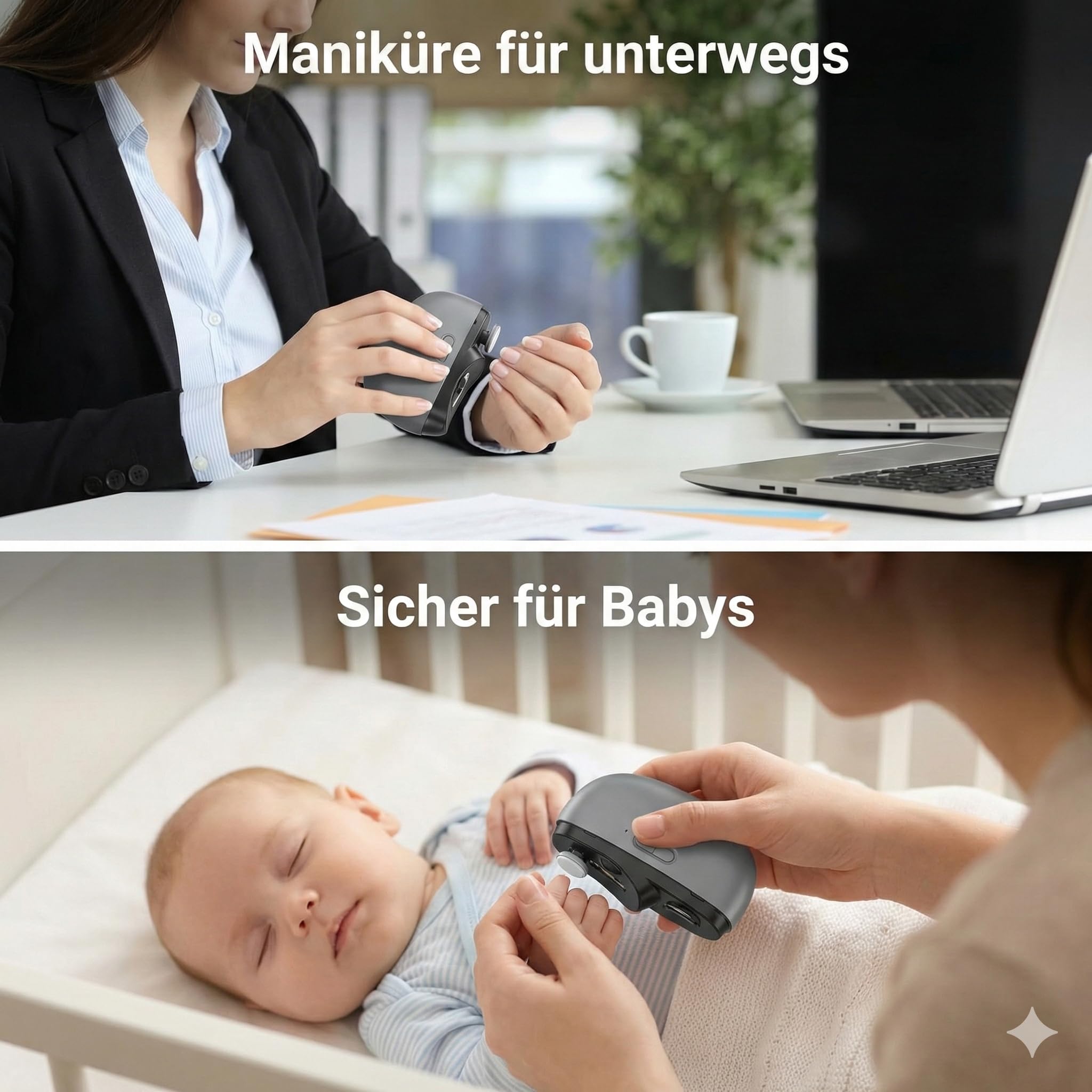Elektrischer Nagelknipser für Fingernägel - 2-in-1 Automatischer Nagelschneider & Feile mit LED-Licht & Nagelsammler - 100% Sicher für Baby, Kinder & Erwachsene (USB-C)