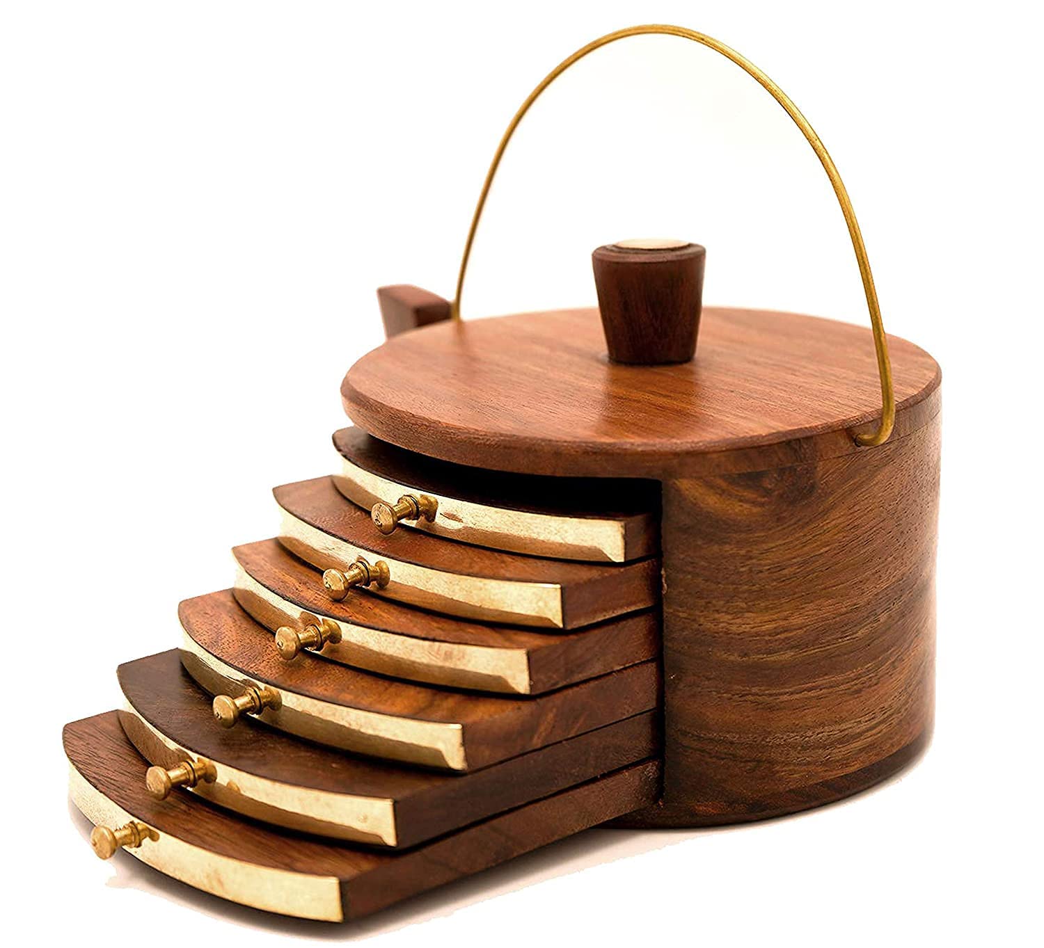 Buy Jtku Handicraft Wooden Kettle Shape Coasters for Tea Cups Coffee