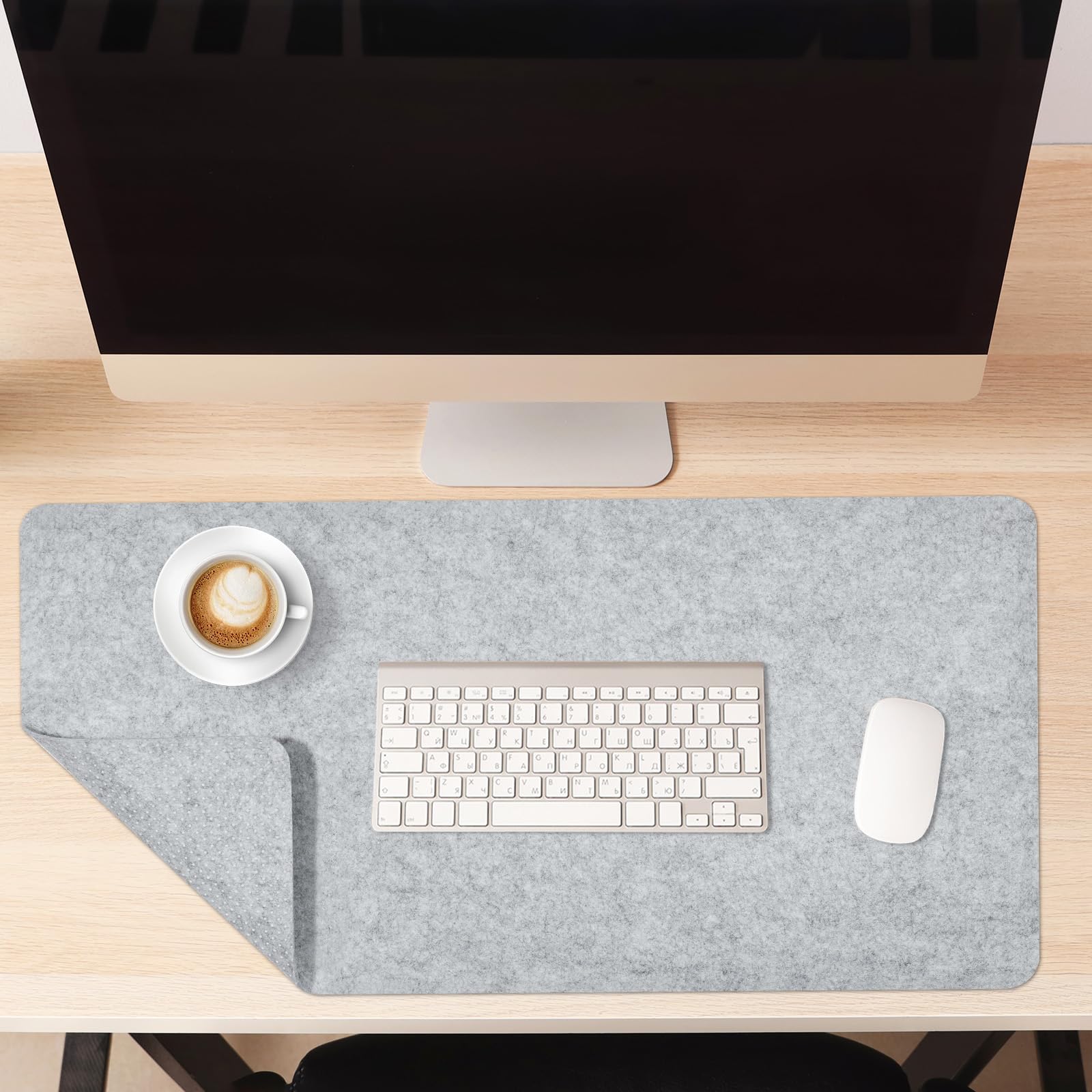 JIANTA Felt Desk Mat, Large Mouse Pad, Non-Slip Writing Pad, Desk Pad Table Protector for Office and Home (80 x 40 cm, Light Grey)