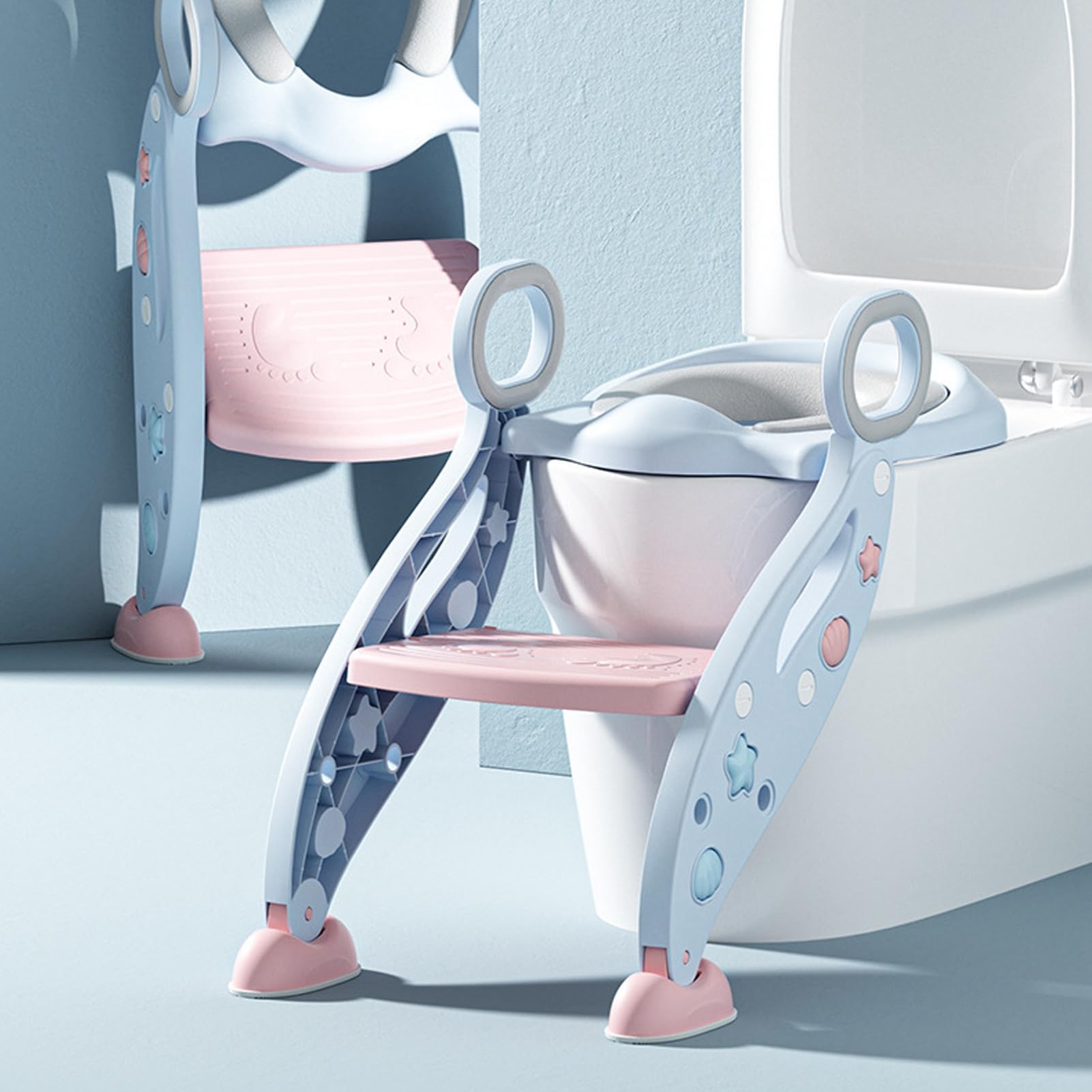 Höhenverstellbarer Töpfchen-Pedal-Baby-Hygiene-Trainingssitz für die Toilette für den Heimgebrauch (PU)