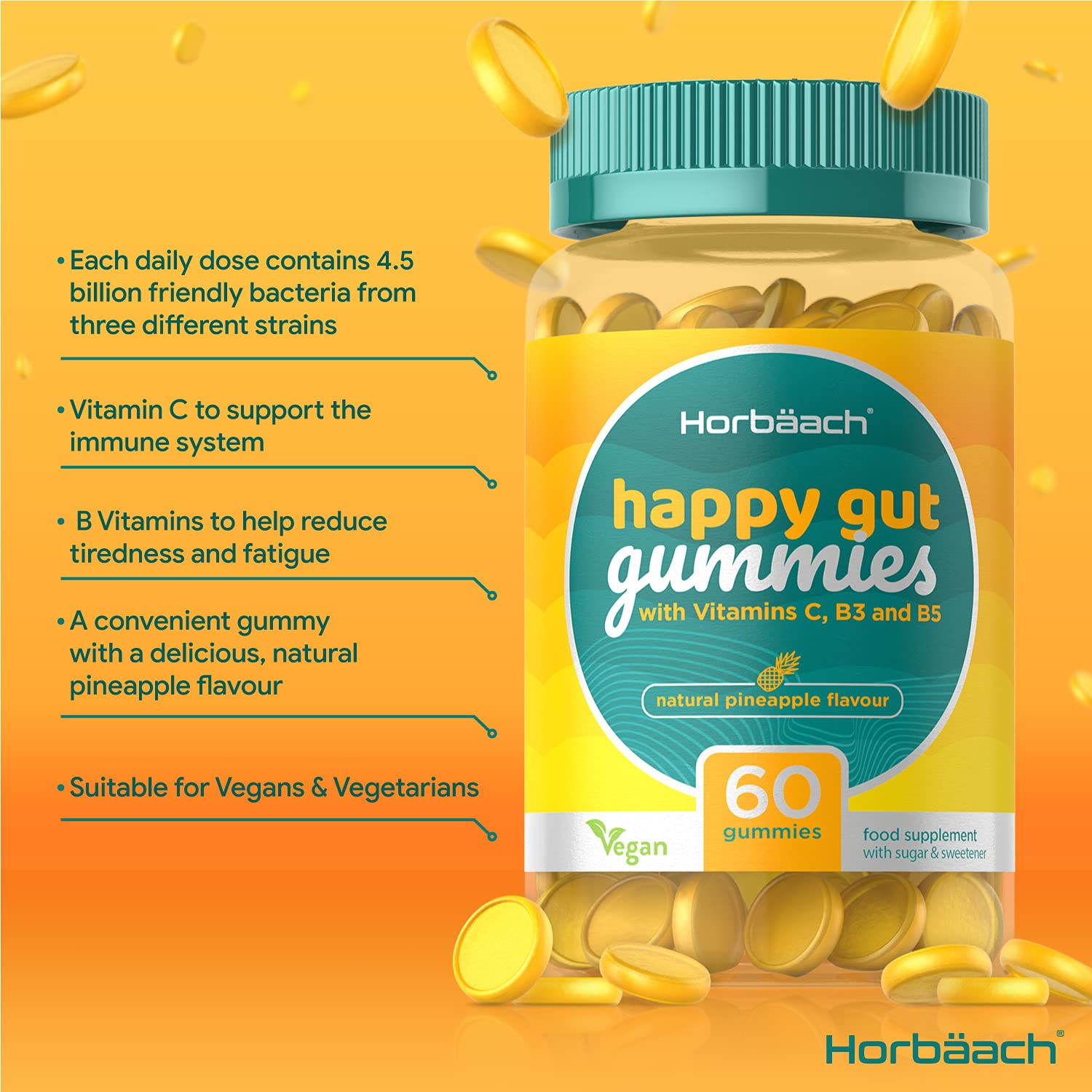 Probiotic Gummies 60 Vegan Gummies MultiStrain Lactobacillus