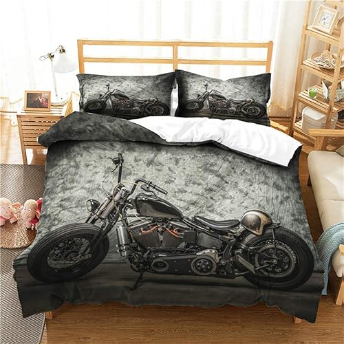 Miniatura 2 de Juego de ropa de cama 3D con estampado 3D para motocicleta, ropa de cama para adultos, funda de edredón tamaño matrimonial King (talla Queen)