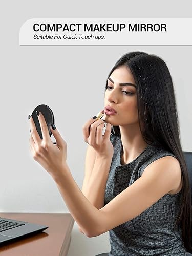 Miniatura 5 de Getinbulk Espejo compacto, juego de 2 espejos pequeños redondos de doble cara para bolso con aumento de 1x3x de piel sintética (negro, 2.8 pulgadas)