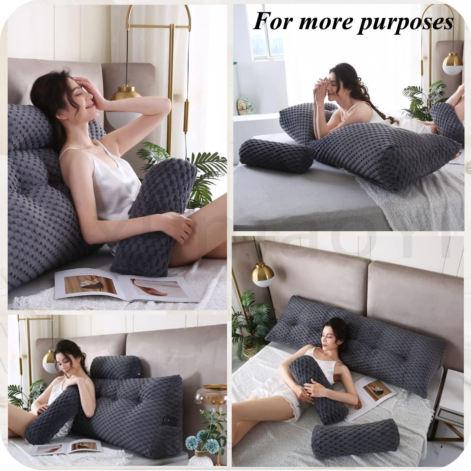 Genérico Respaldo Cama Cojines, Cojín en Cuña con Cojín Cervical Extraíble, Cojín de Lectura, Almohada Triangular para Lectura y Descanso en Cama,A-85x20x50cm