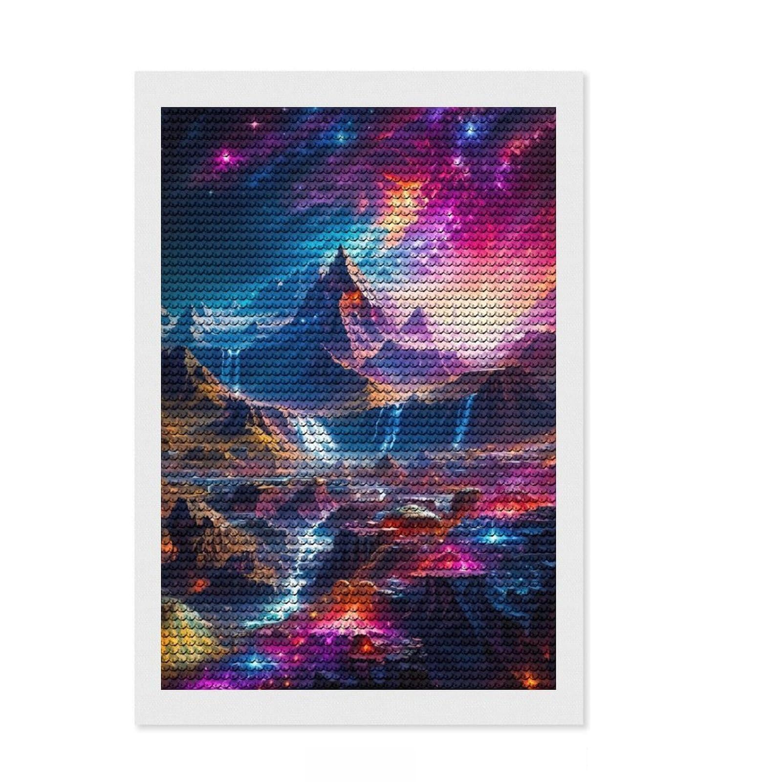 Junmoney Sparkling Sky Diamond Painting Set 8"x12", for Family Craft Time, Sparkling Round Gems, Christmas Gift, Bedroom Decor