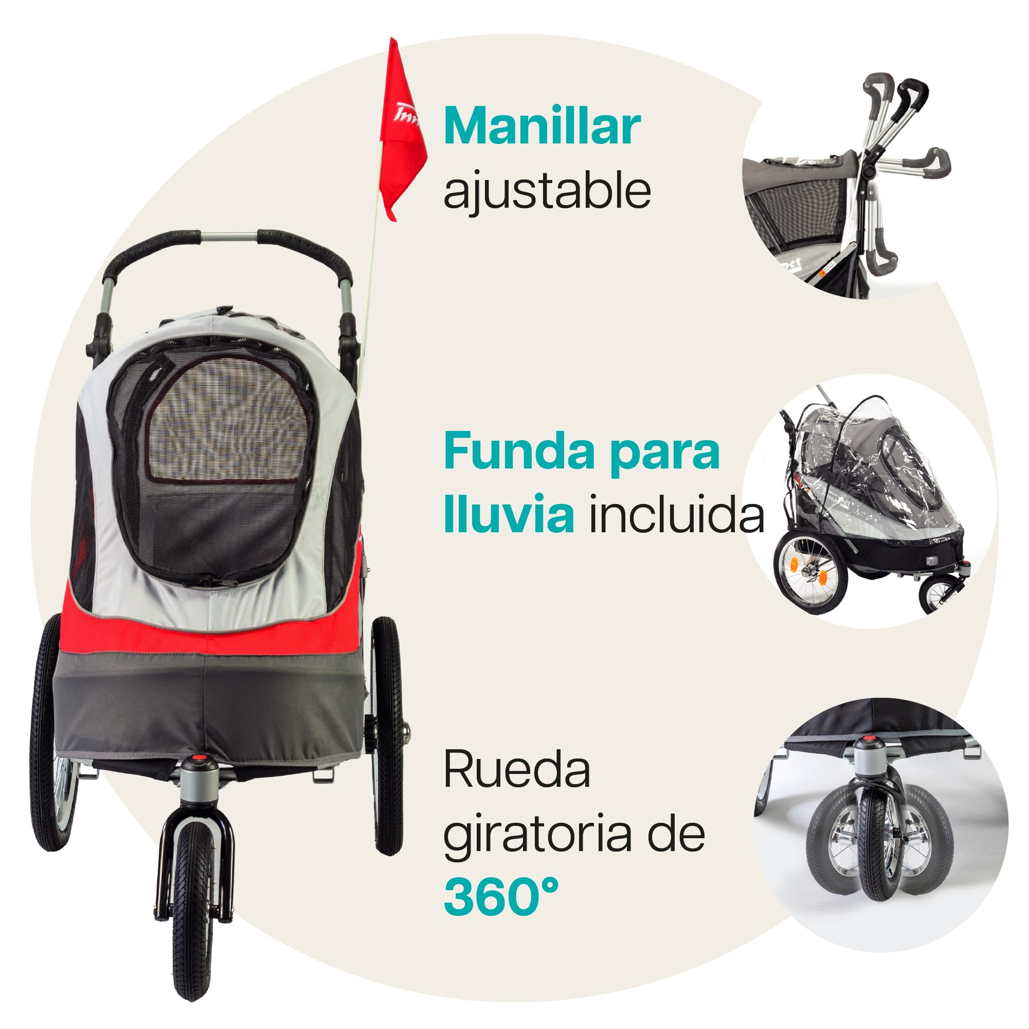 Innopet Pet Stoller,IPS-055/AT, Free Rain and Wind Cover, Dog Carrier, Trolley, Trailer, Sporty. Pet Buggy, Pushchair, pram for Dogs and Cats