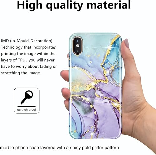 Miniatura 2 de JIAXIUFEN Funda diseñada para iPhone XR, diseño de mármol con purpurina dorada, delgada, a prueba de golpes, funda de silicona de goma suave TPU