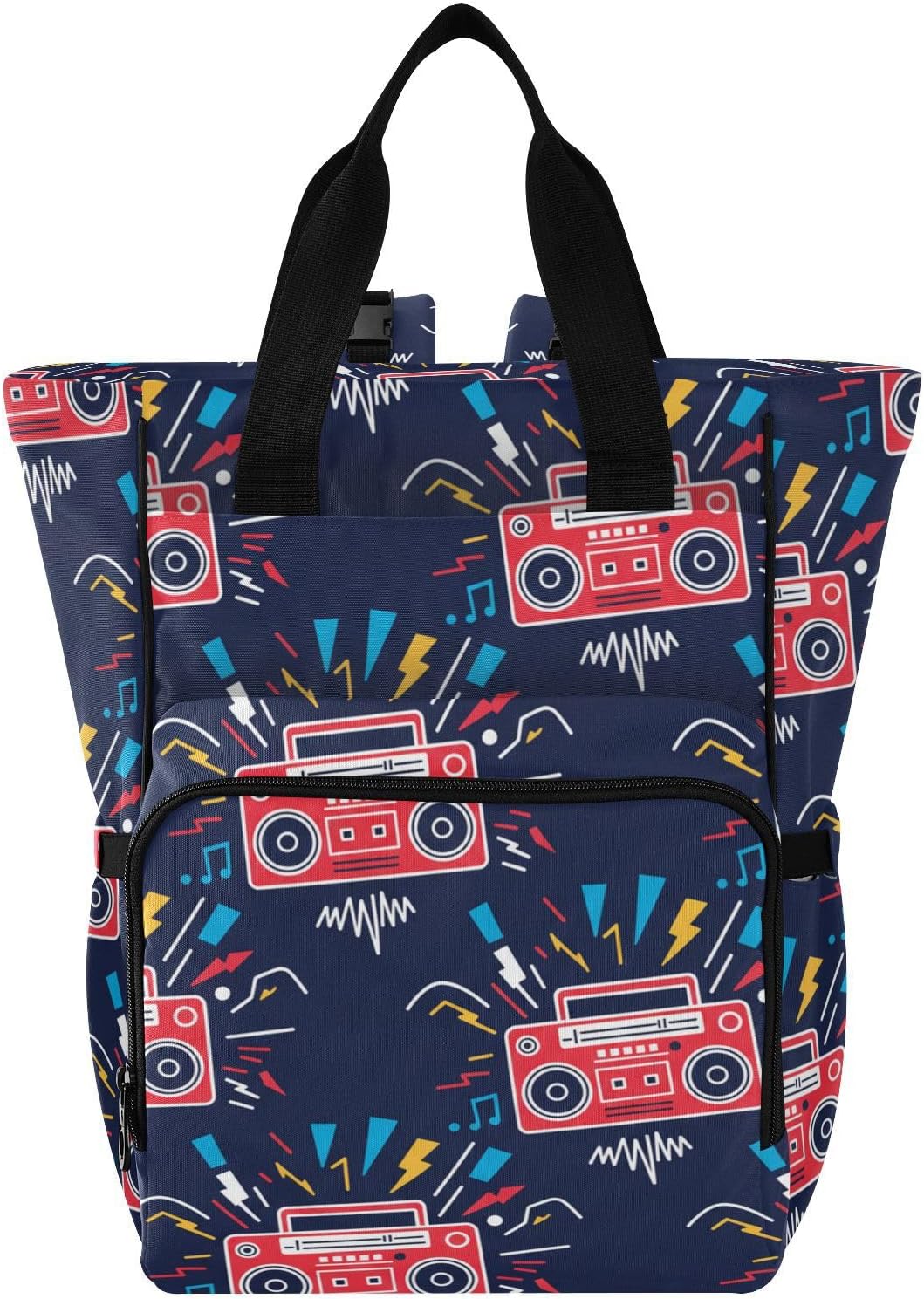 Cartoon Music Pattern Diaper Bag Backpack for Baby Boys Girls Multifunction Baby Essentials Travel Tote with Stroller Straps & Bottle Storage Nappy Changing Bag for Moms Dads Baby Shower Gifts