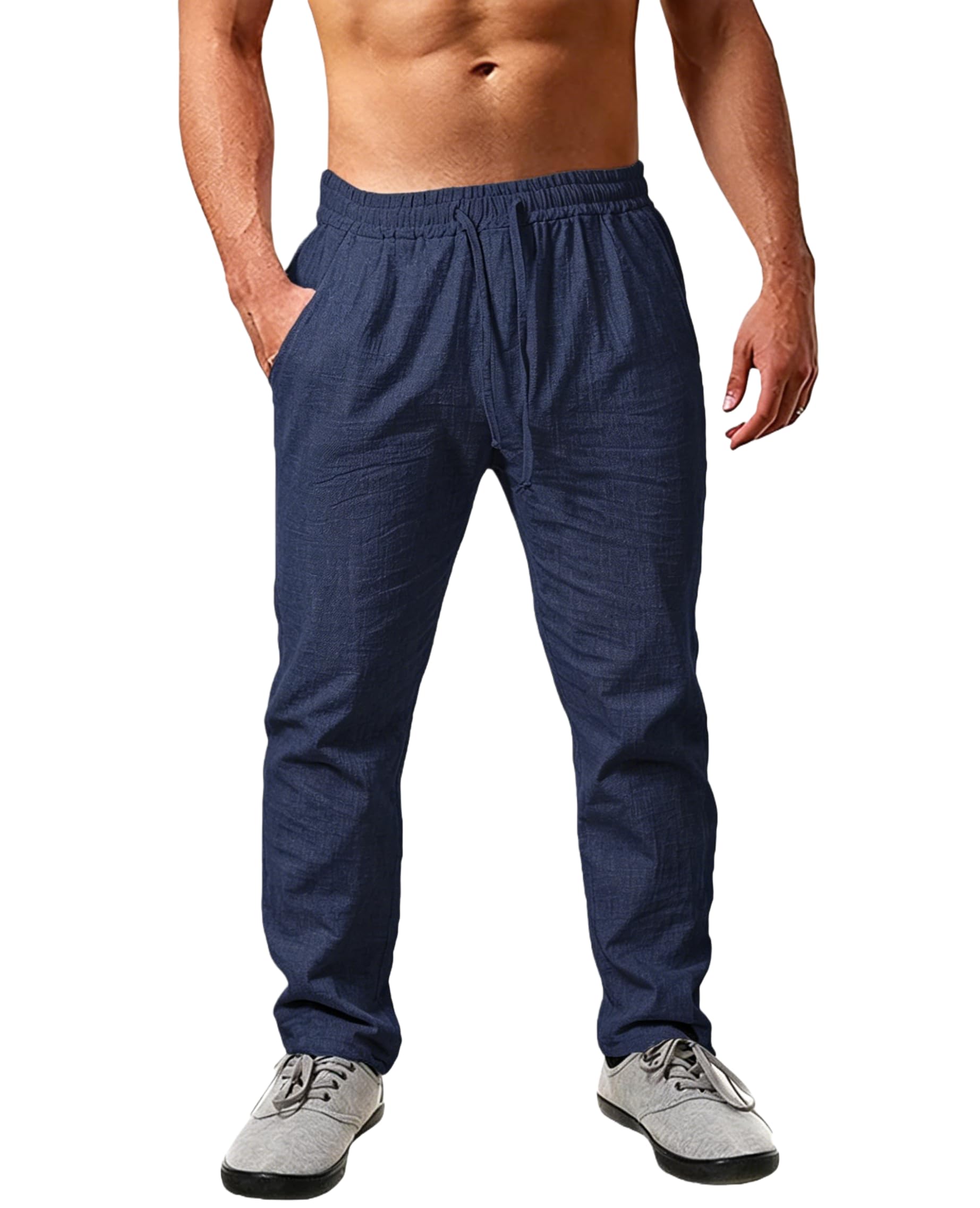 Cegerne Pantaloni in Lino Estivi Uomo Leggeri e Traspiranti, vestibilità Larga, Tinta Unita con Coulisse – Ideali per Estate, Vacanze e Spiaggia