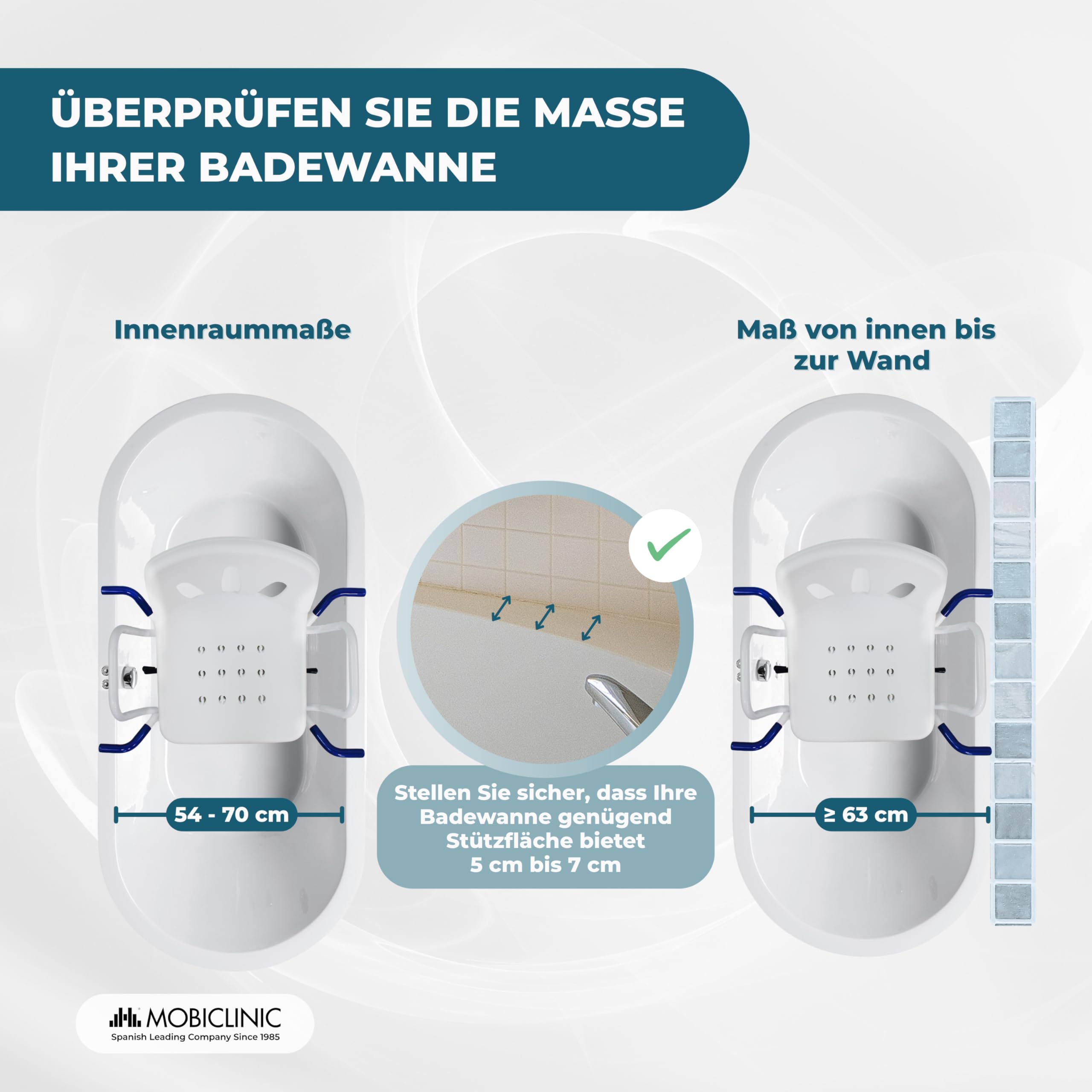 Mobiclinic®, Badewannensitz Drehbar 360º, Europäische Marke, Drehstuhl Dusche, Duschstuhl mit Armlehnen und Rückenlehne, Drehbarer Badewannenstuhl, Wannensitz, Verstellbar, Lago