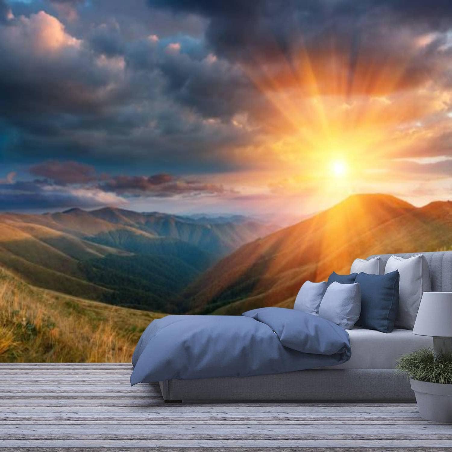 Paysage de Montagne 3D Papier Peint Grand Format pour Décoration Murale de Salon Lumineux
