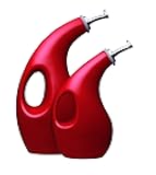 Rachael Ray Solid Glaze Ceramics EVOO Olive Oil Bottle Dispenser with Spout Set, 2 Piece, Red