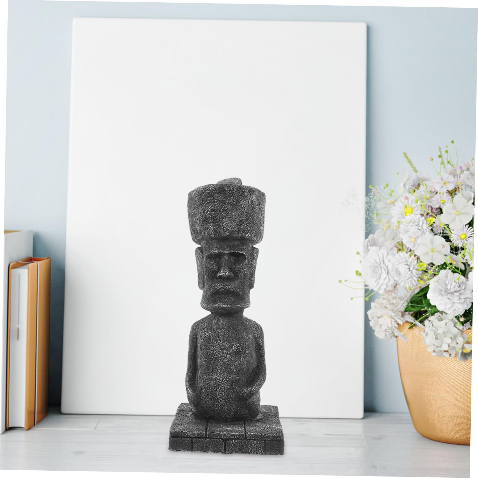 ULTECHNOVO Decorazione per Acquario in Resina, Statua Moai Stile Antico, Effetto Roccia Realistico, Facile da Disporre, per Acquario e Ufficio