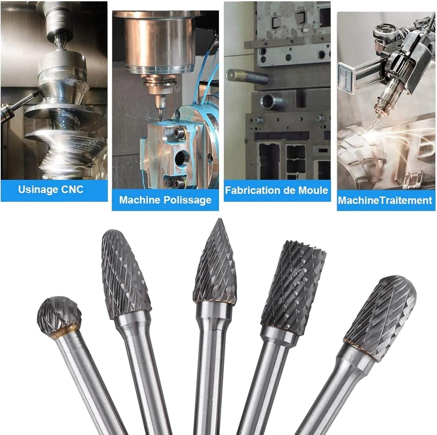 Fydun 5pcs Tungsten Carbide, 5 Pcs Steel Grinding Burr 6mm Shank 10mm Set Head Cutter Bits Kit Double Cut for Metal Polishing Engraving Die Grinder Accessories