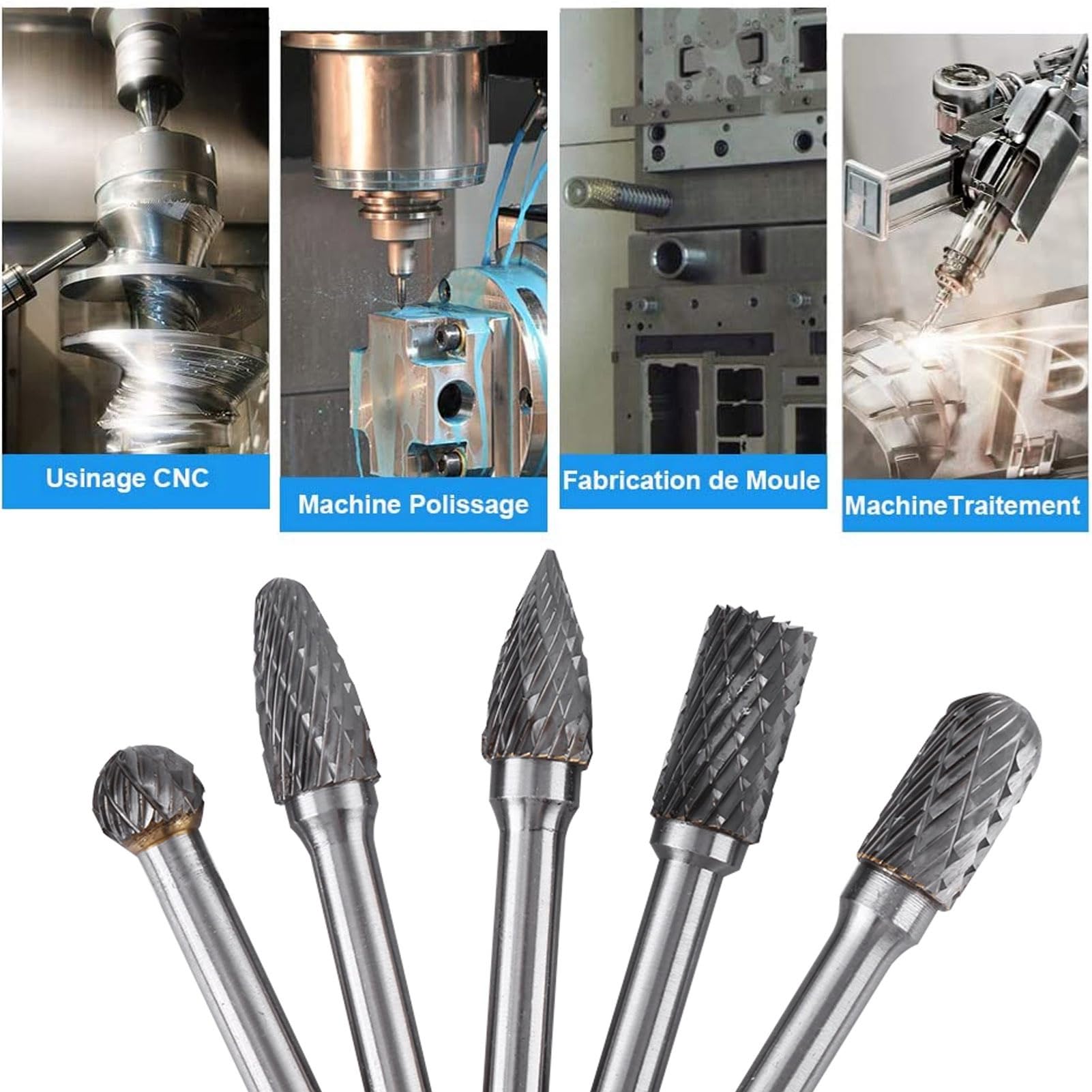 5 pezzi di mole abrasive in acciaio al tungsteno, kit di punte da taglio rotative con gambo da 6 mm e testa da 10 mm per smerigliatrici a stampo, mole rotative in carburo per intag