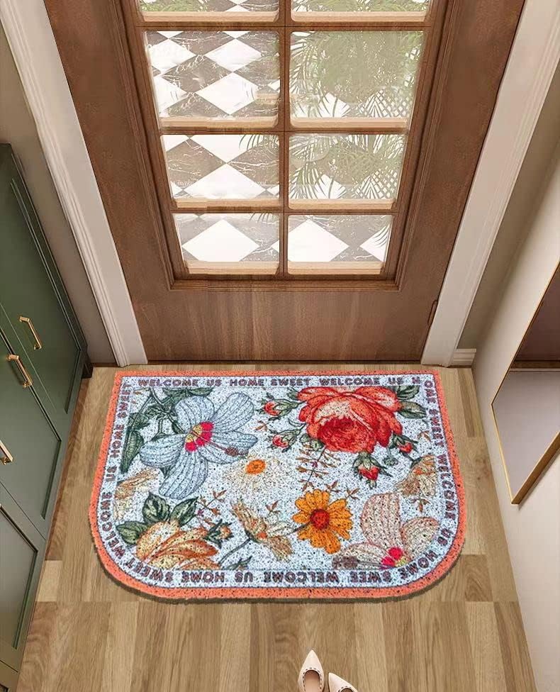 VisionaryHomeDesign Floral Doormat for Indoor&outdoor, Dirt Trapper Door Mat 40x60 Cm, Non-slip Washable Barrier Mat Carpet Entrance Rug for House Entrance, Absorbent Barrier Matts, PVC,