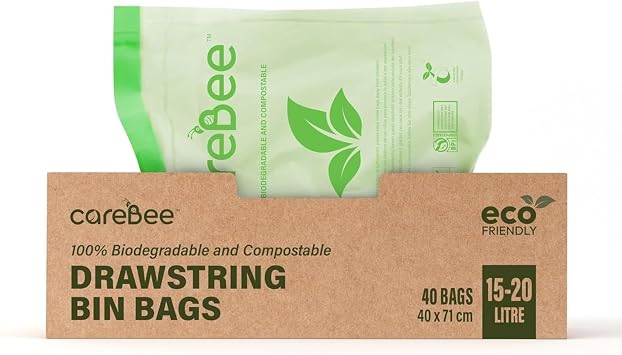 Drawstring Bin Bags  Heavy Duty Rubbish Bags with Easy-Tie Handles  Leakproof, Tear-Resistant & Odour-Control  Ideal for Home, Kitchen, Office & Outdoor Use 15-20, 40 Pack